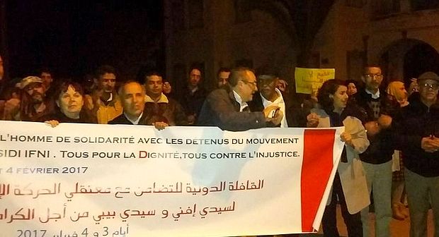 القافلة الدولية التضامنية من باريس تصل أمس إلى سيدي إفني تضامناً مع معتقلي البكاضوريا